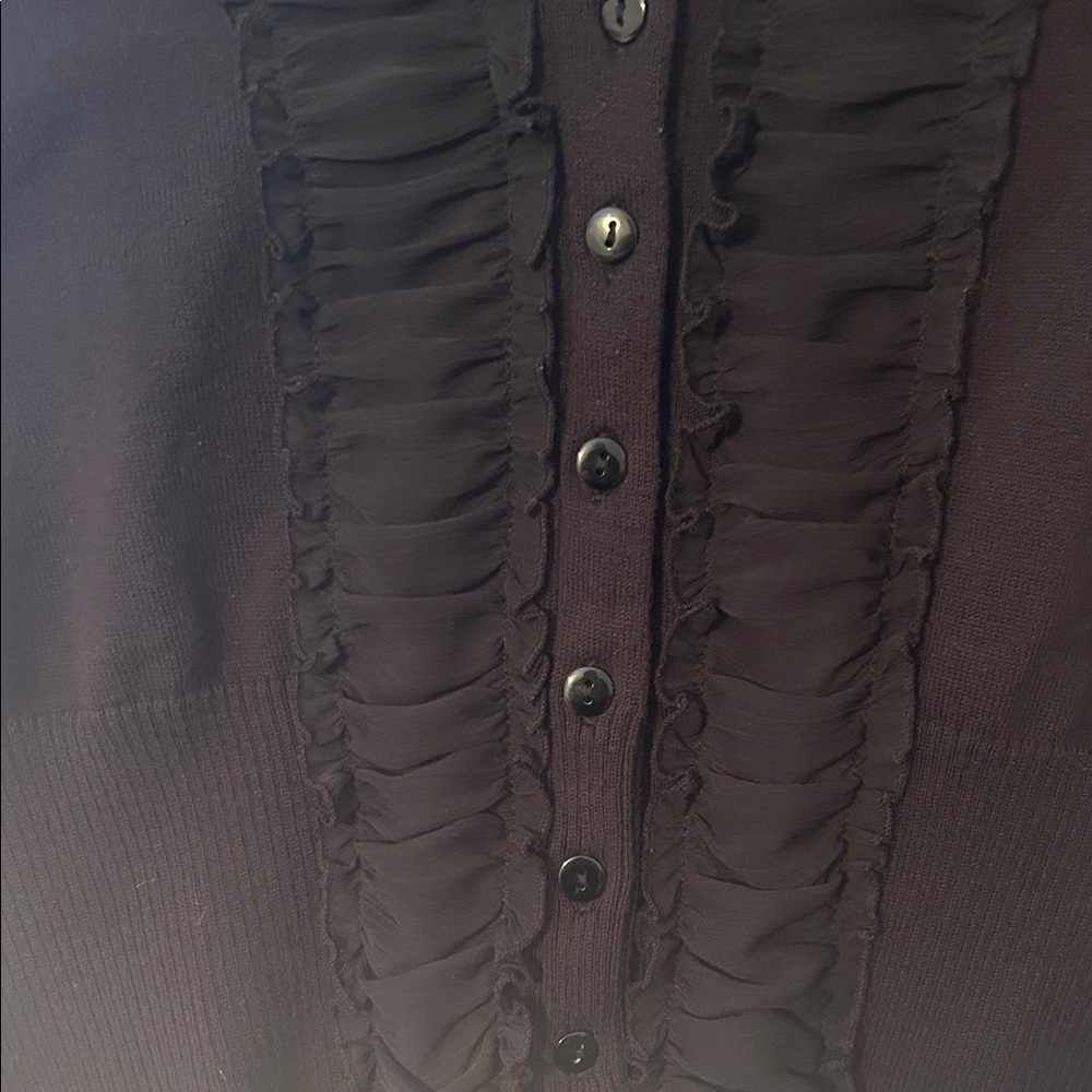 ELLE Black Ruffle-Trim Cropped Button Front Top - Picture 2 of 4
